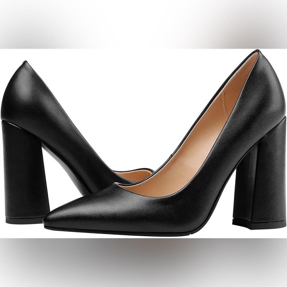 Black chunky block heel pump